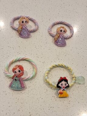 Princess Hair Ties Set Of 4 Disney Inspired Rapunzel Anna Snow White Elastic